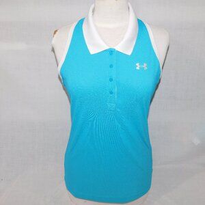 Under Armour heatgear Womens M Blue White Fitted Sleeveless Polo Shirt